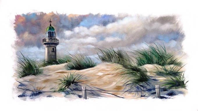Lighthouse beach Dunes oil painting